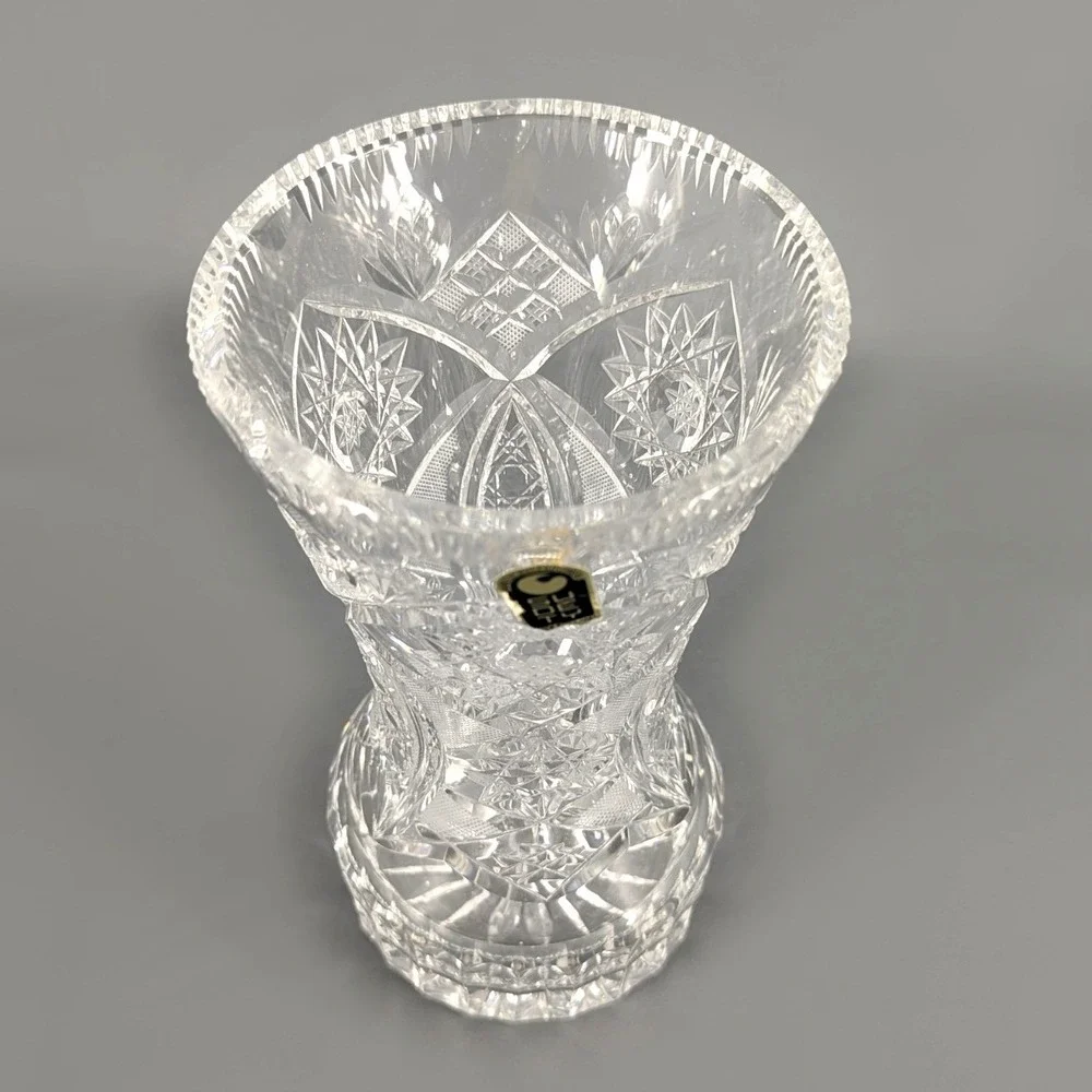 Sudety 24% Lead Crystal Vase Hand Cut Pinwheel Starburst Poland 8 Inch